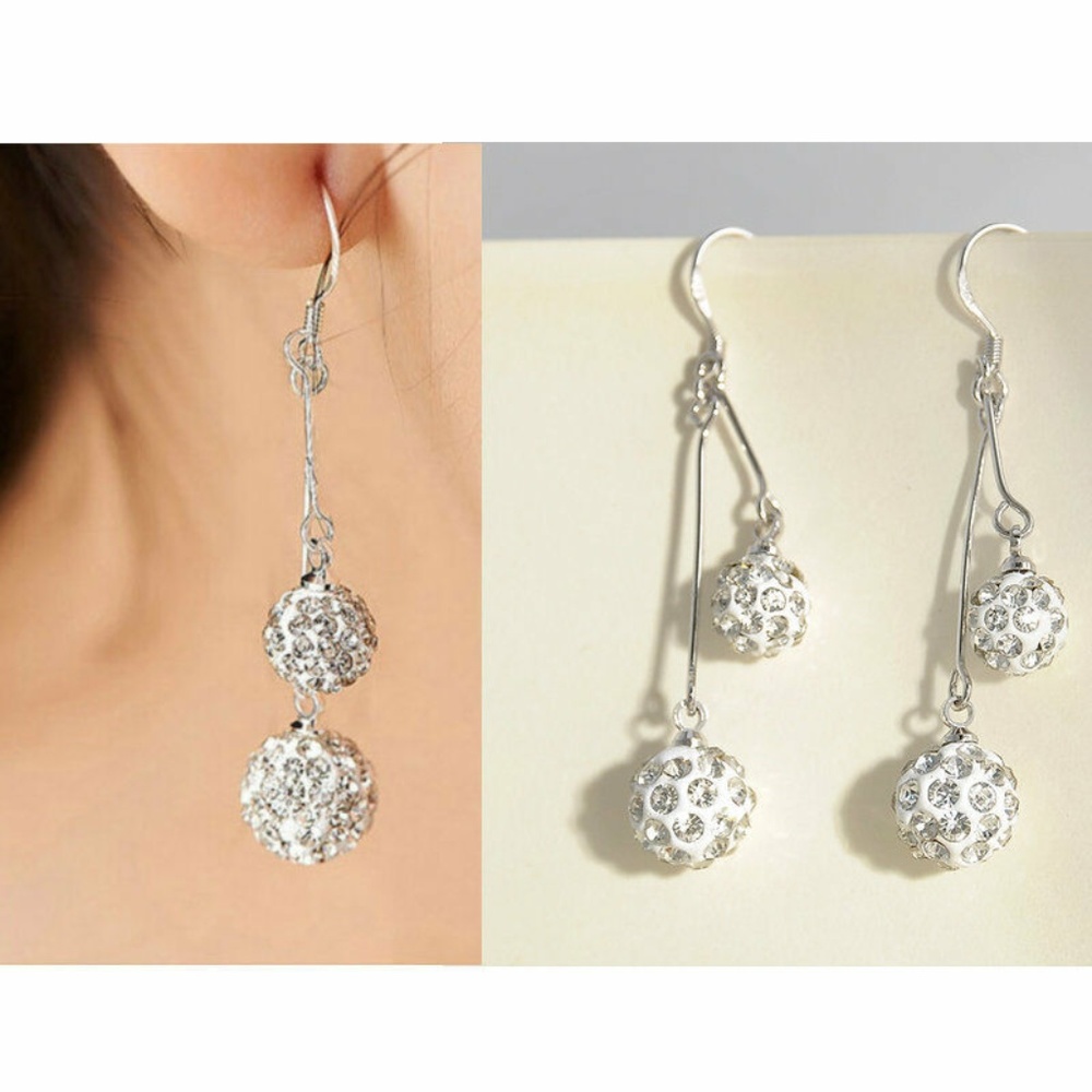 Cute Silver Crystal Dangle Earrings - Picture 2 of 4